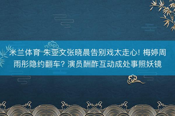 米兰体育 朱亚文张晓晨告别戏太走心! 梅婷周雨彤隐约翻车? 演员酬酢互动成处事照妖镜