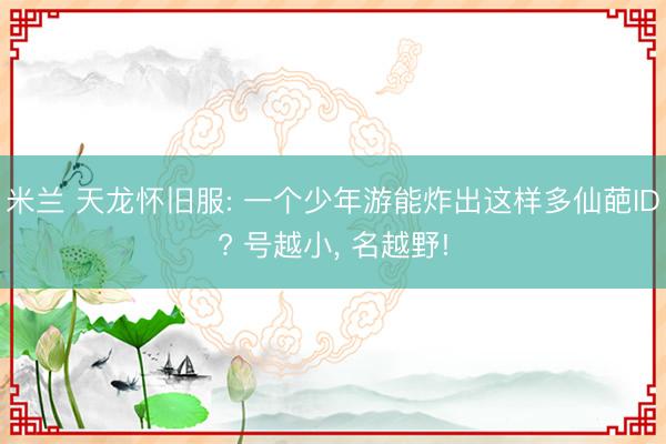 米兰 天龙怀旧服: 一个少年游能炸出这样多仙葩ID? 号越小， 名越野!