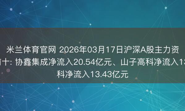 米兰体育官网 2026年03月17日沪深A股主力资金增仓前十: 协鑫集成净流入20.54亿元、山子高科净流入13.43亿元