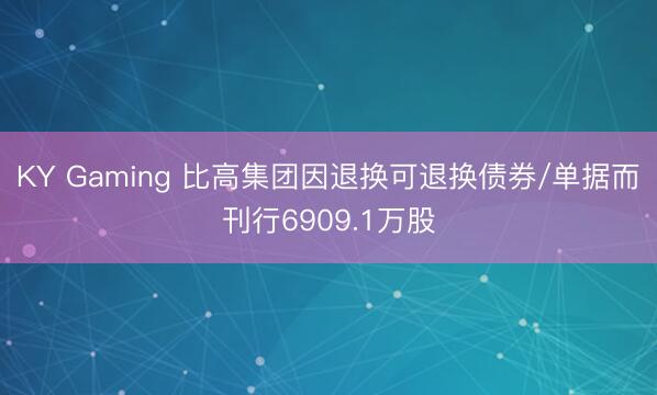 KY Gaming 比高集团因退换可退换债券/单据而刊行6909.1万股