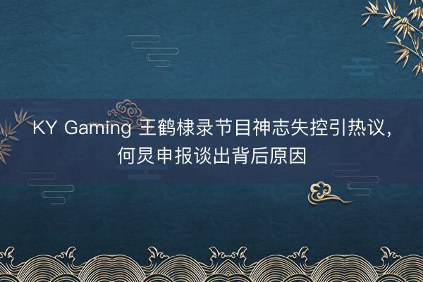 KY Gaming 王鹤棣录节目神志失控引热议，何炅申报谈出背后原因